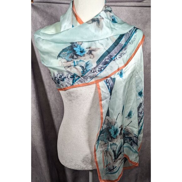 Diamantine Blue Floral Silky Lightweight Scarf - Picture 6 of 7